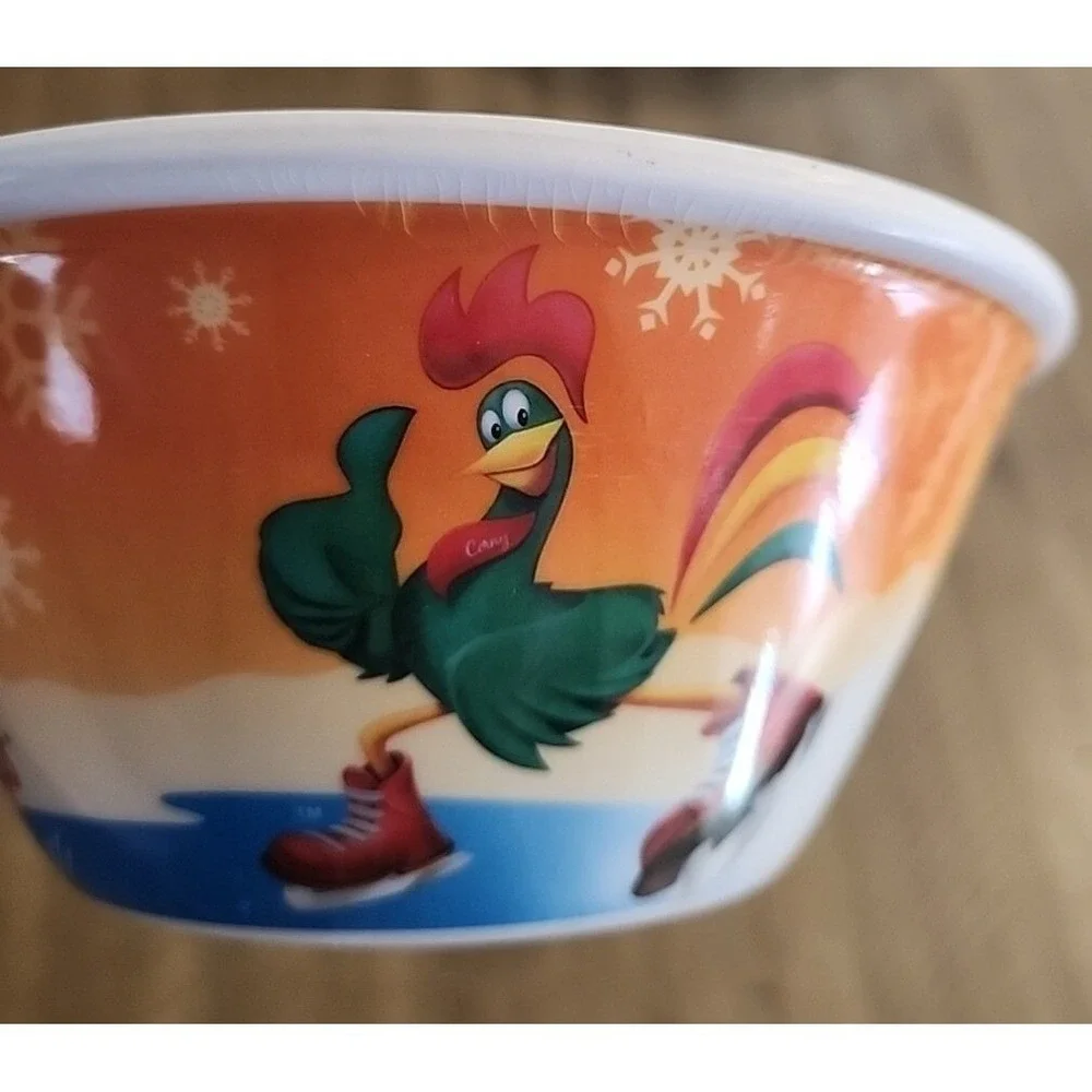 Kelloggs 2014 Team USA Olympic Corny the Rooster Ice Skating Cereal Bowl Promo